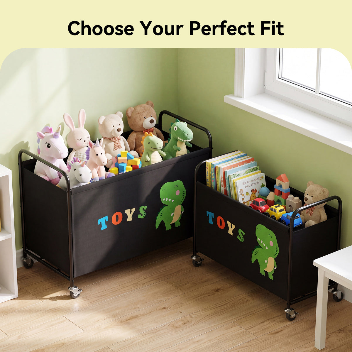 GRANNY SAYS Extra Large Toy Box for Kids, 200L Metal Toy Chest with Locking Wheels, Black