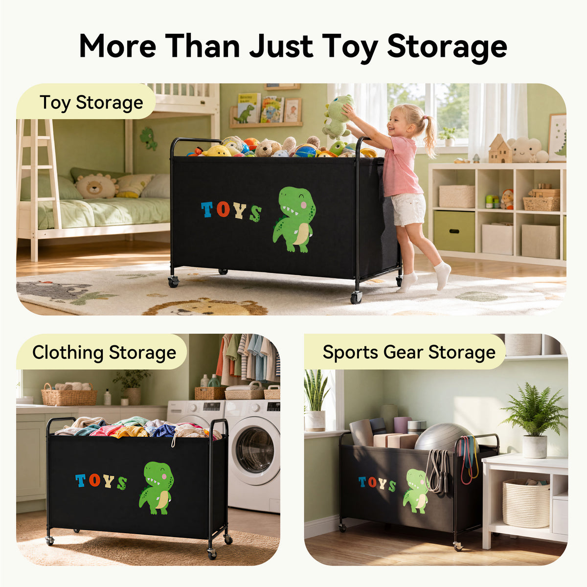 GRANNY SAYS Extra Large Toy Box for Kids, 200L Metal Toy Chest with Locking Wheels, Black