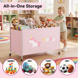 GRANNY SAYS 200L Extra Large Toy Box, 300D Oxford Cloth & Metal Toy Chest with Locking Silent Wheels, Pink
