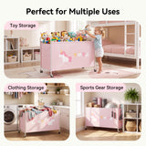 GRANNY SAYS 200L Extra Large Toy Box, 300D Oxford Cloth & Metal Toy Chest with Locking Silent Wheels, Pink