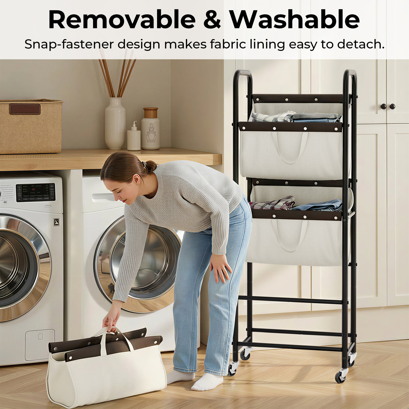 3 Tier Laundry Sorter with Wheels