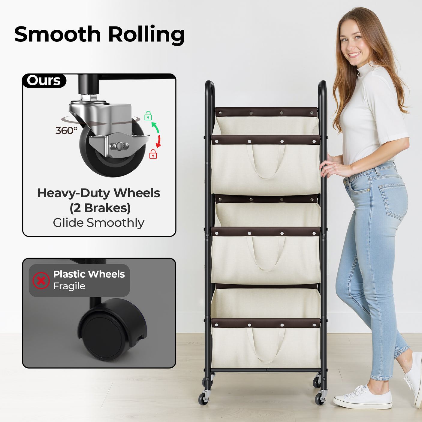 3 Tier Laundry Sorter with Wheels