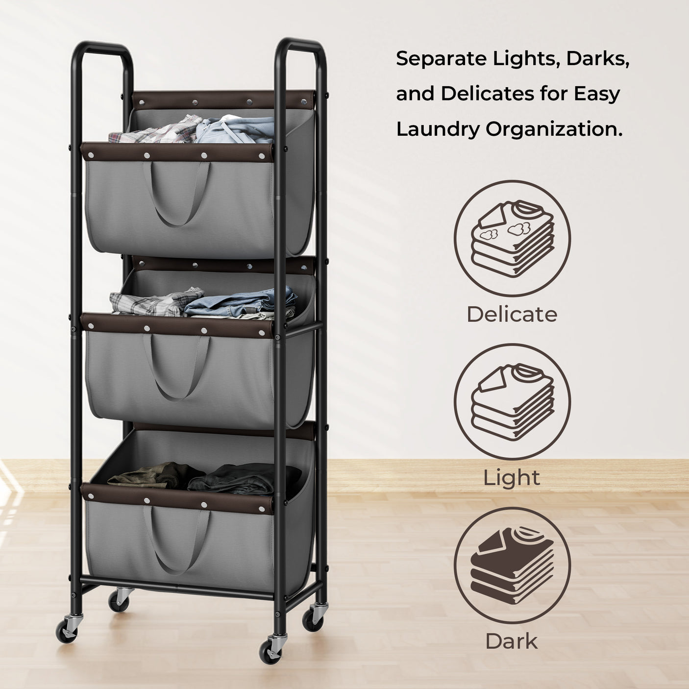 3 Tier Laundry Sorter with Wheels