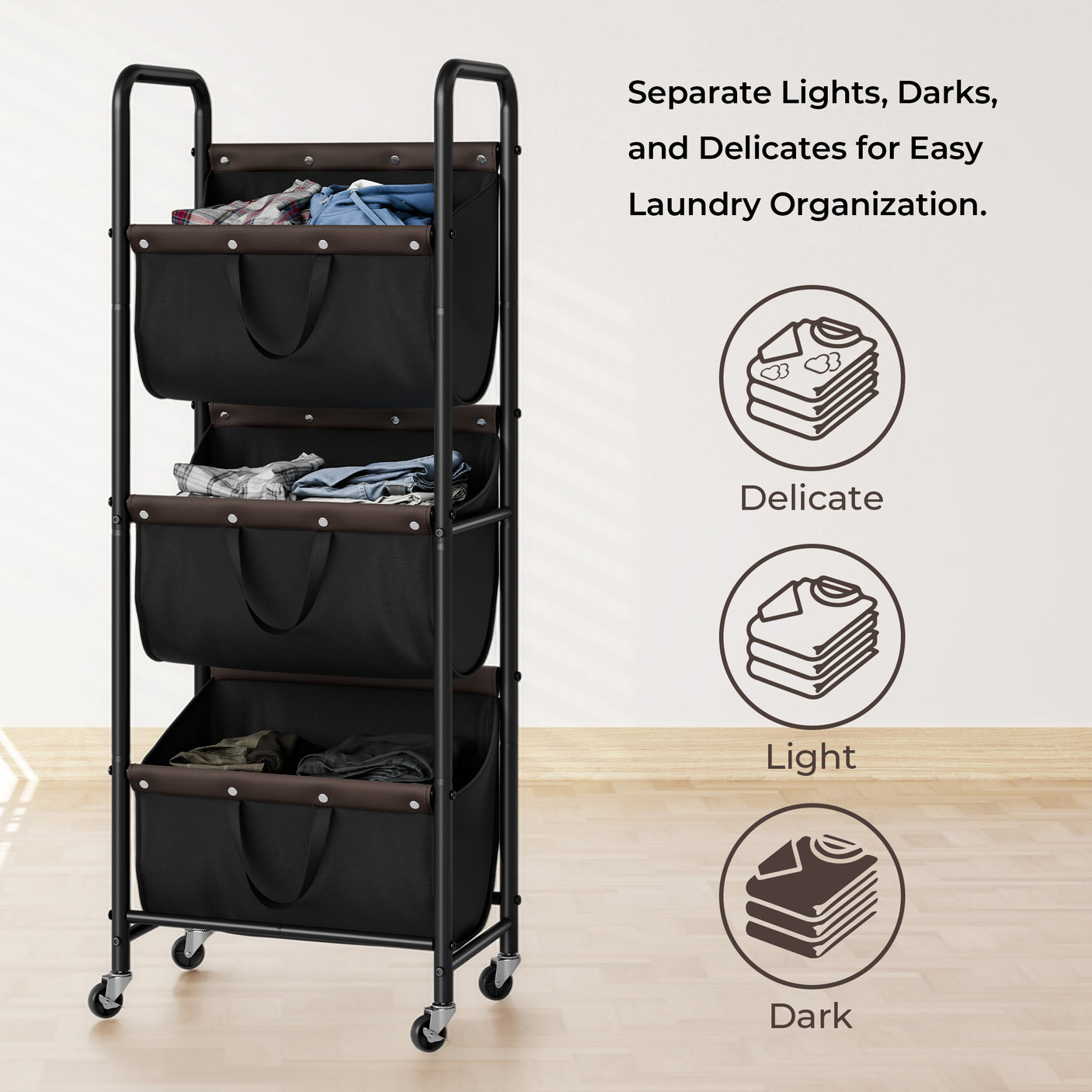 3 Tier Laundry Sorter with Wheels