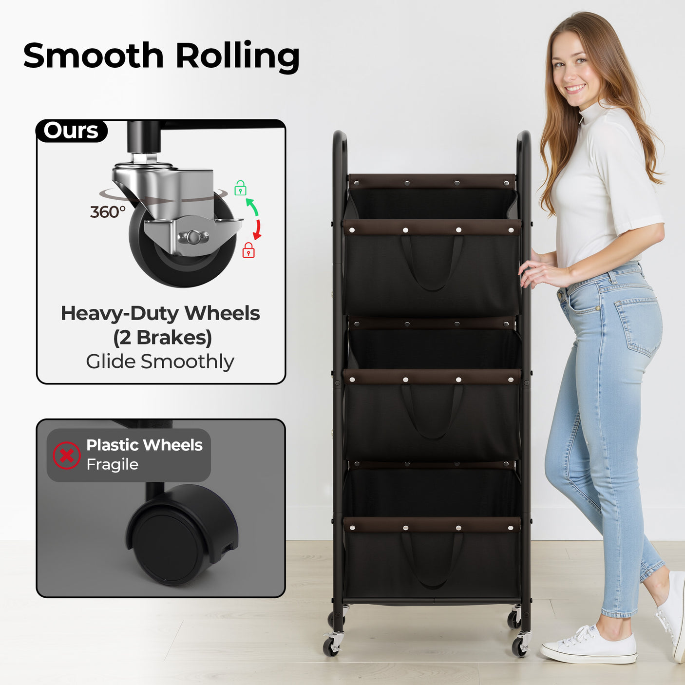 3 Tier Laundry Sorter with Wheels