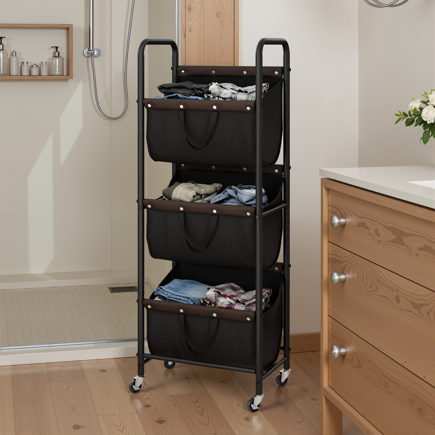 3 Tier Laundry Sorter with Wheels