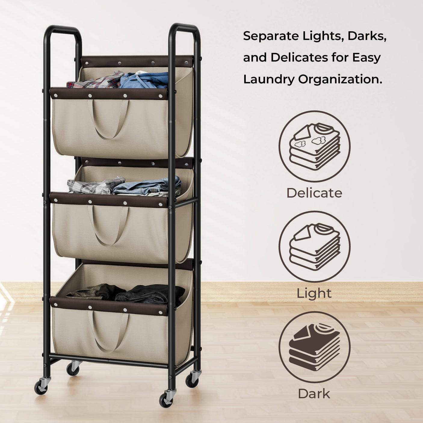 3 Tier Laundry Sorter with Wheels