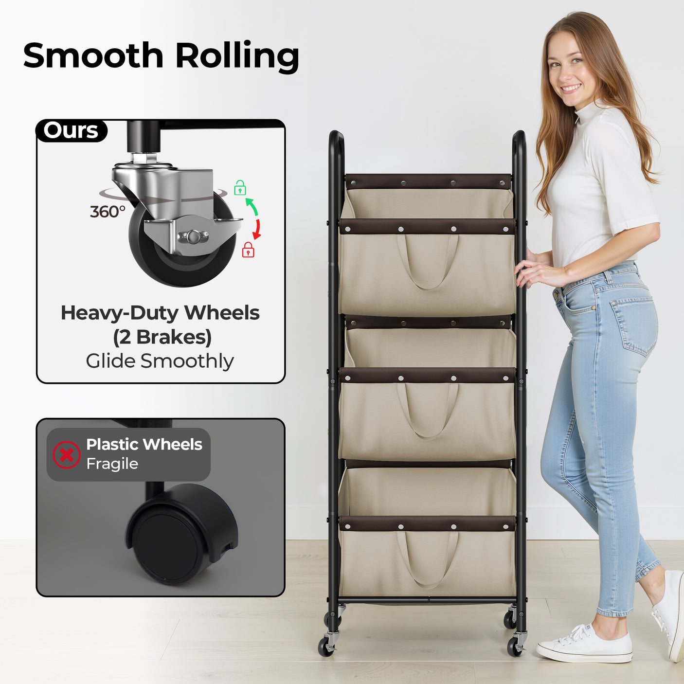3 Tier Laundry Sorter with Wheels