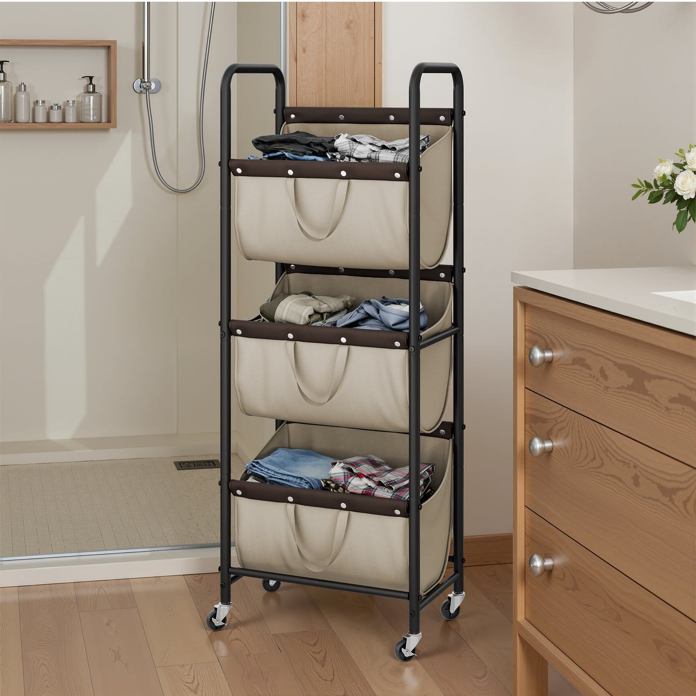 3 Tier Laundry Sorter with Wheels