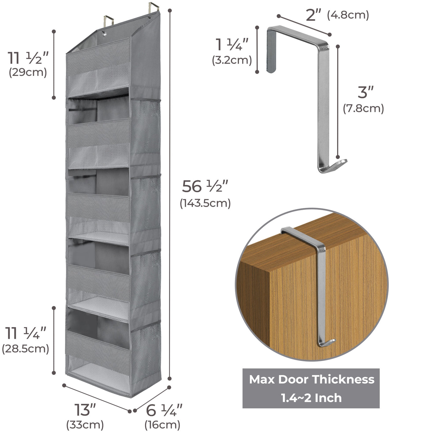 5-Shelf Over-the-door Hanging Organizer, 2 Pack