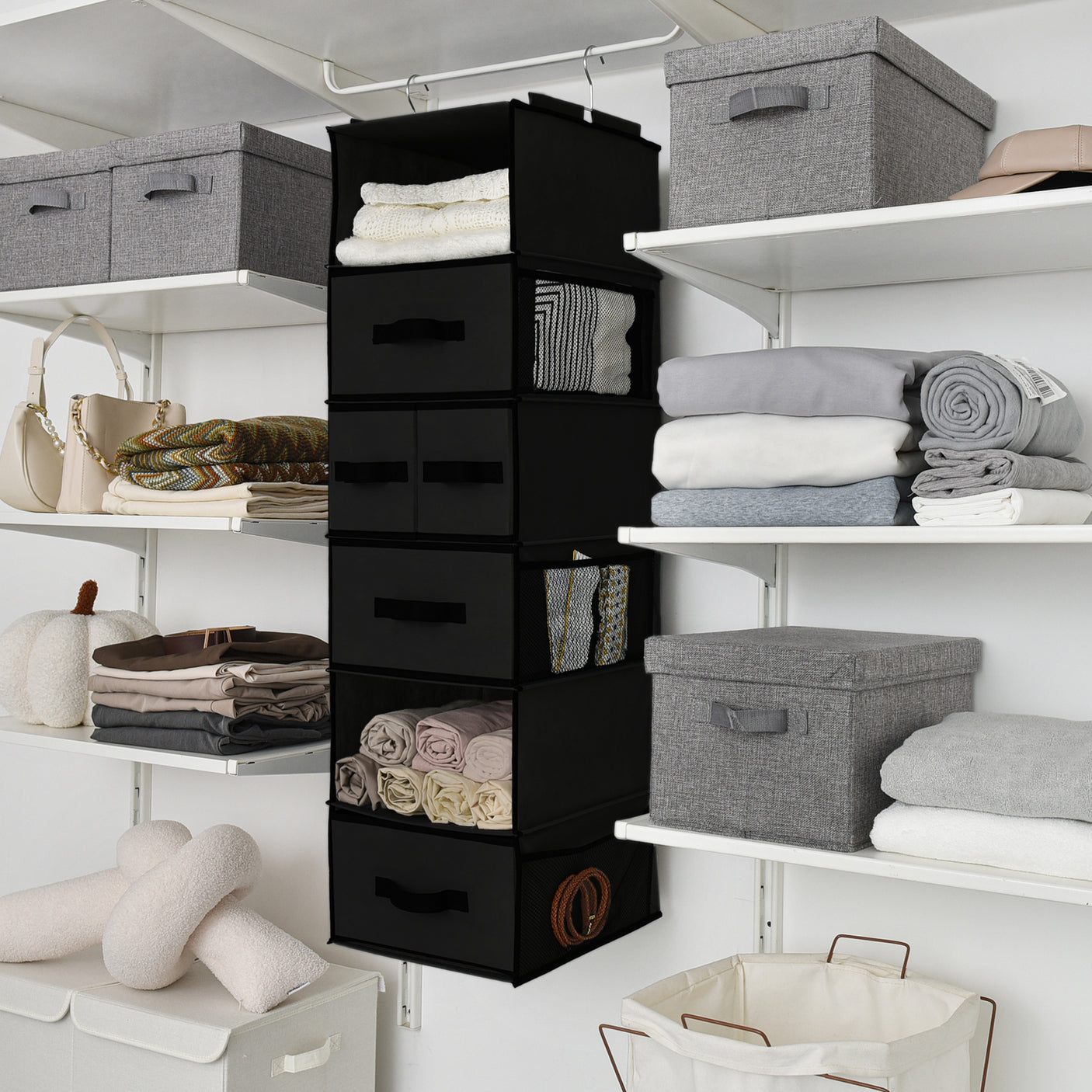 6-Shelf Hanging Closet Organizer with Drawers