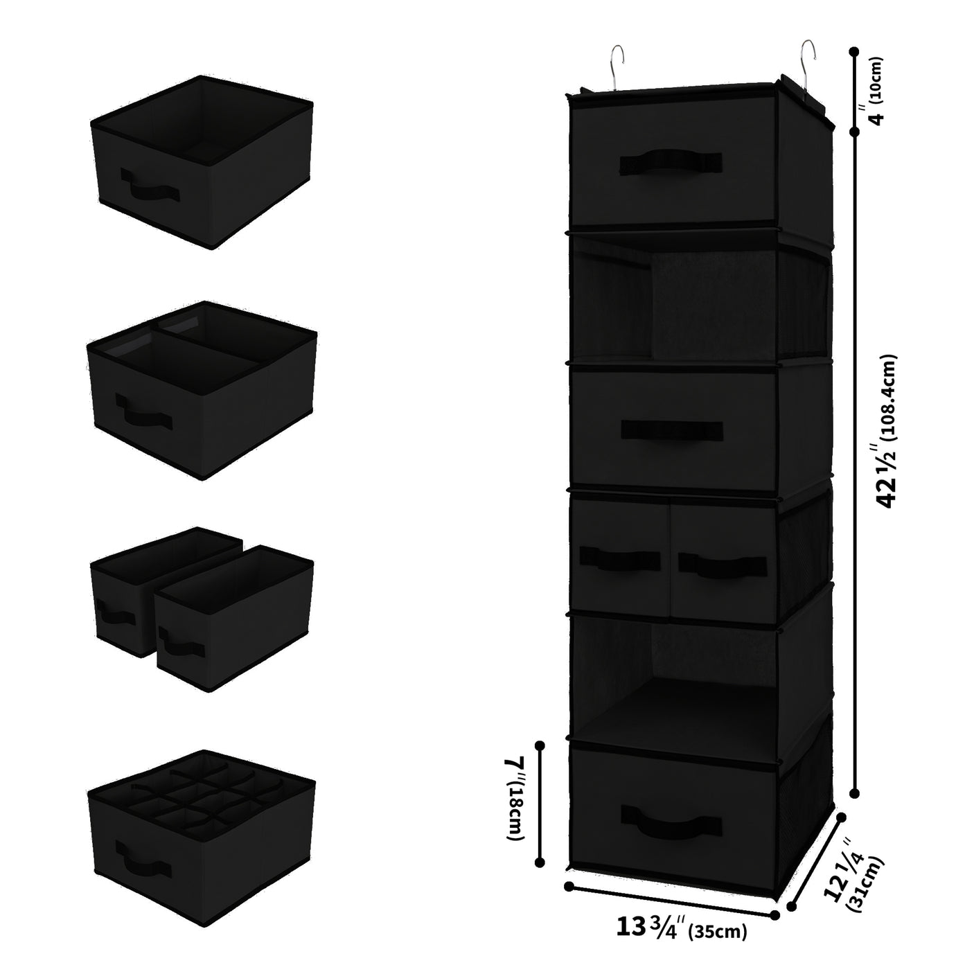 6-Shelf Hanging Closet Organizer with Drawers