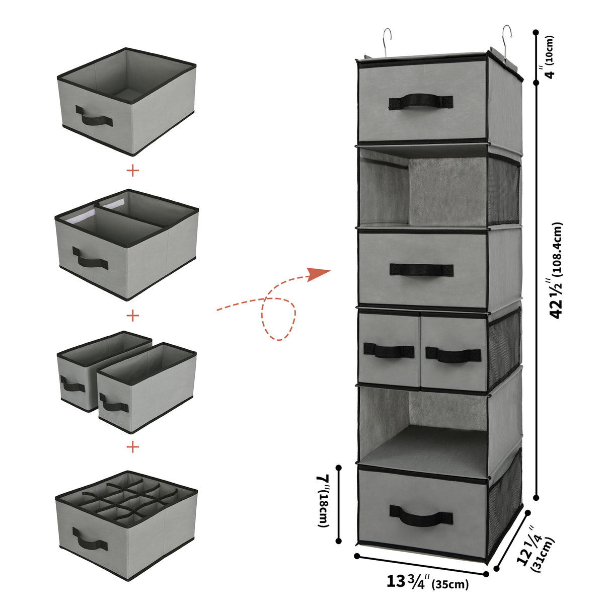 🍀6-Shelf Hanging Storage Organizer with Drawers