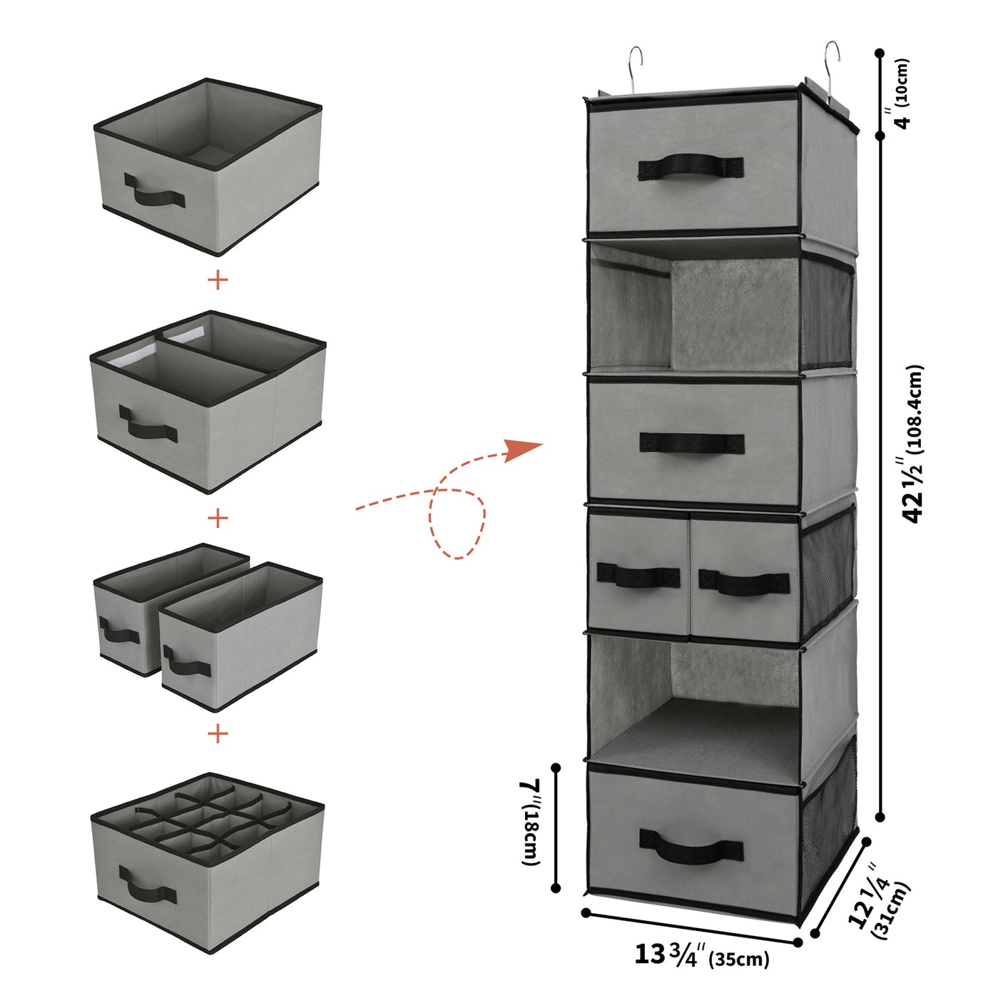 6-Shelf Hanging Closet Organizer with Drawers