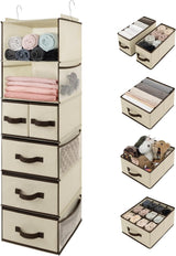 Hanging Closet Organizer, 5 Drawers, 6 Shelves, 6 Pockets, Beige