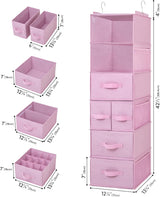 Hanging Closet Organizer, 5 Drawers, 6 Shelves, 6 Pockets, Pink