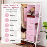 Hanging Closet Organizer, 5 Drawers, 6 Shelves, 6 Pockets, Pink