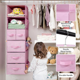 Hanging Closet Organizer, 5 Drawers, 6 Shelves, 6 Pockets, Pink