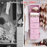 Hanging Closet Organizer, 5 Drawers, 6 Shelves, 6 Pockets, Pink