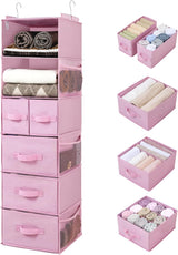 Hanging Closet Organizer, 5 Drawers, 6 Shelves, 6 Pockets, Pink