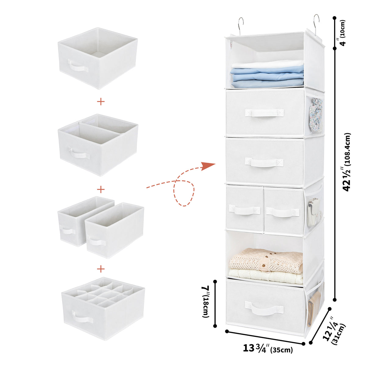 🍀6-Shelf Hanging Storage Organizer with Drawers