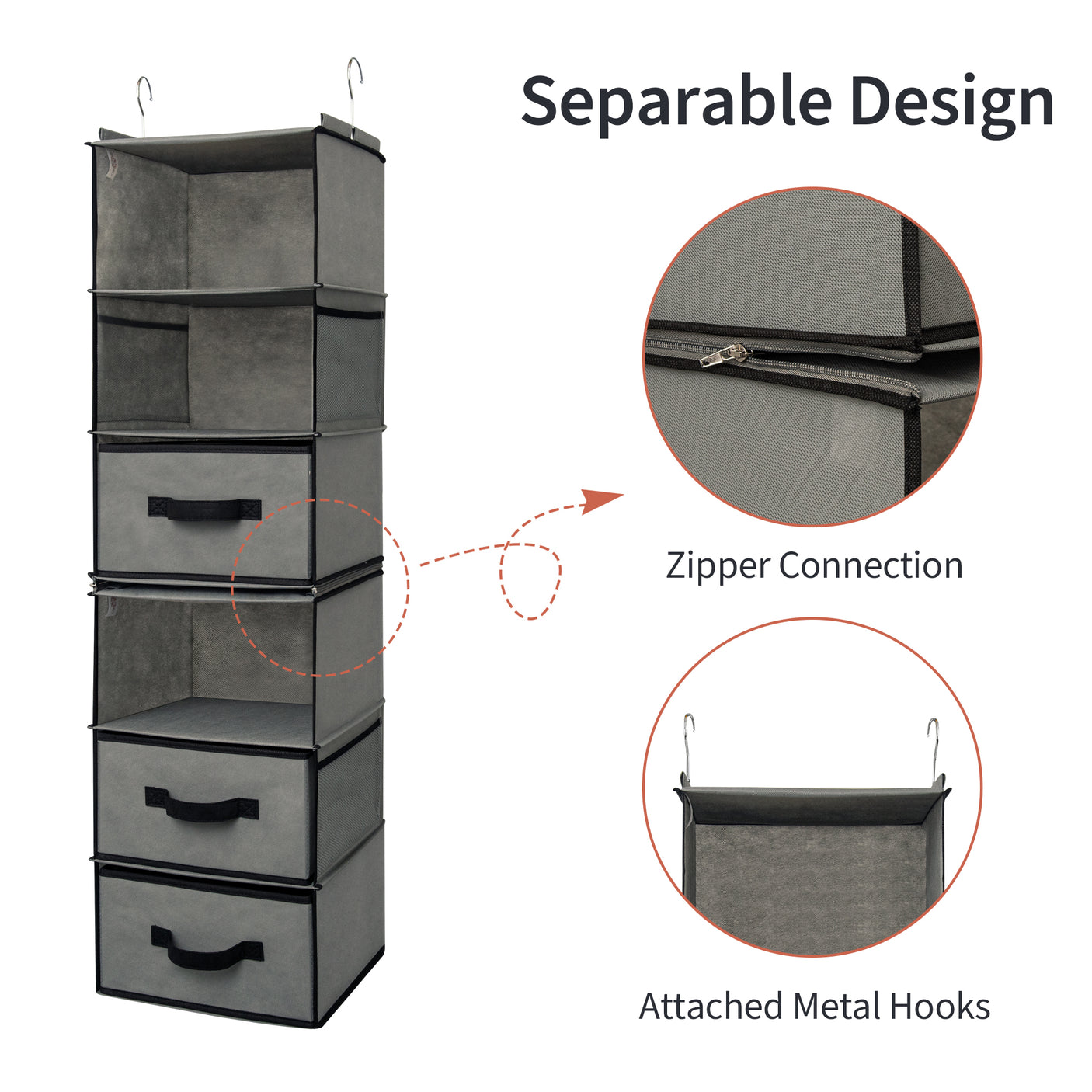 6-Shelf Separable Hanging Organizer with Drawers