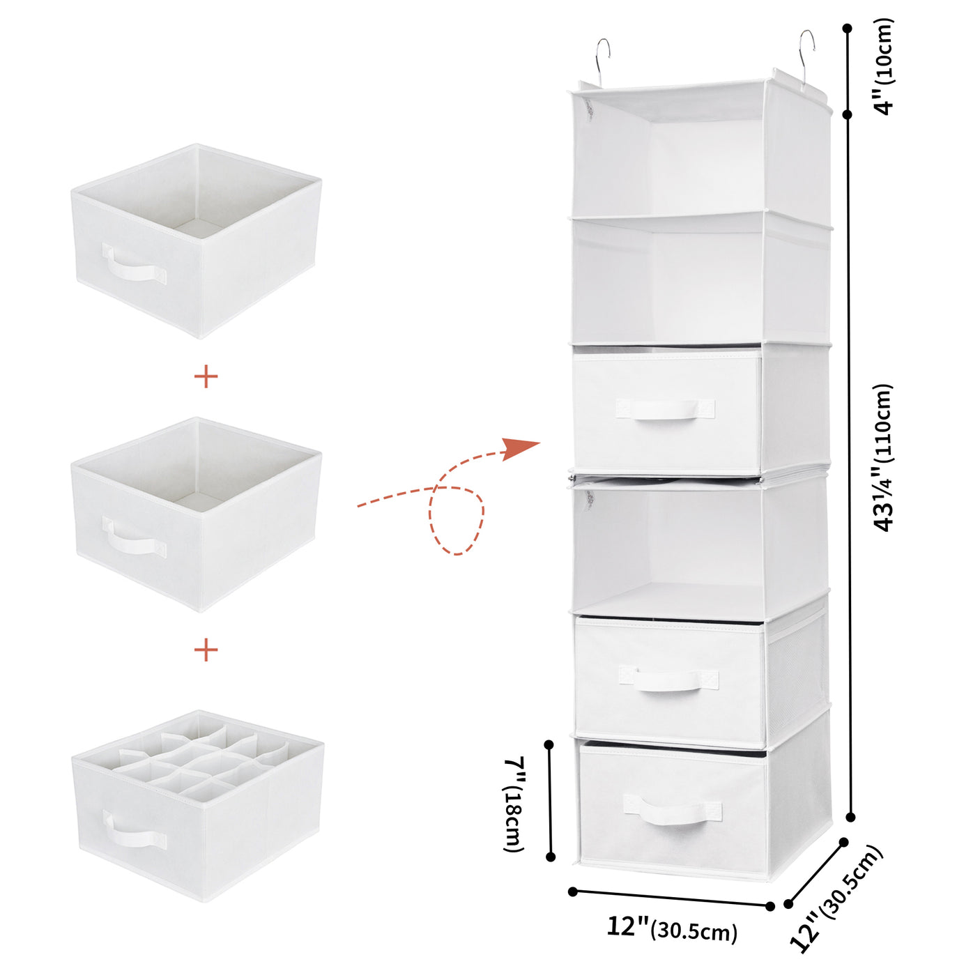 6-Shelf Separable Hanging Organizer with Drawers