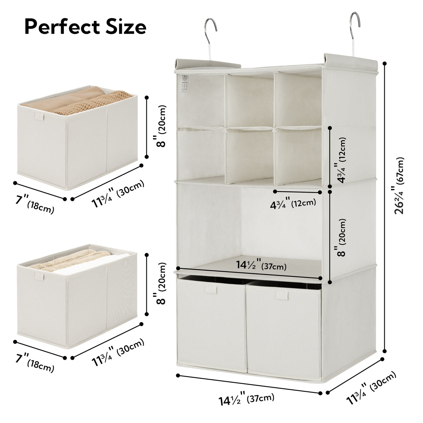 3-Shelf Hanging Storage Organizer with Drawers