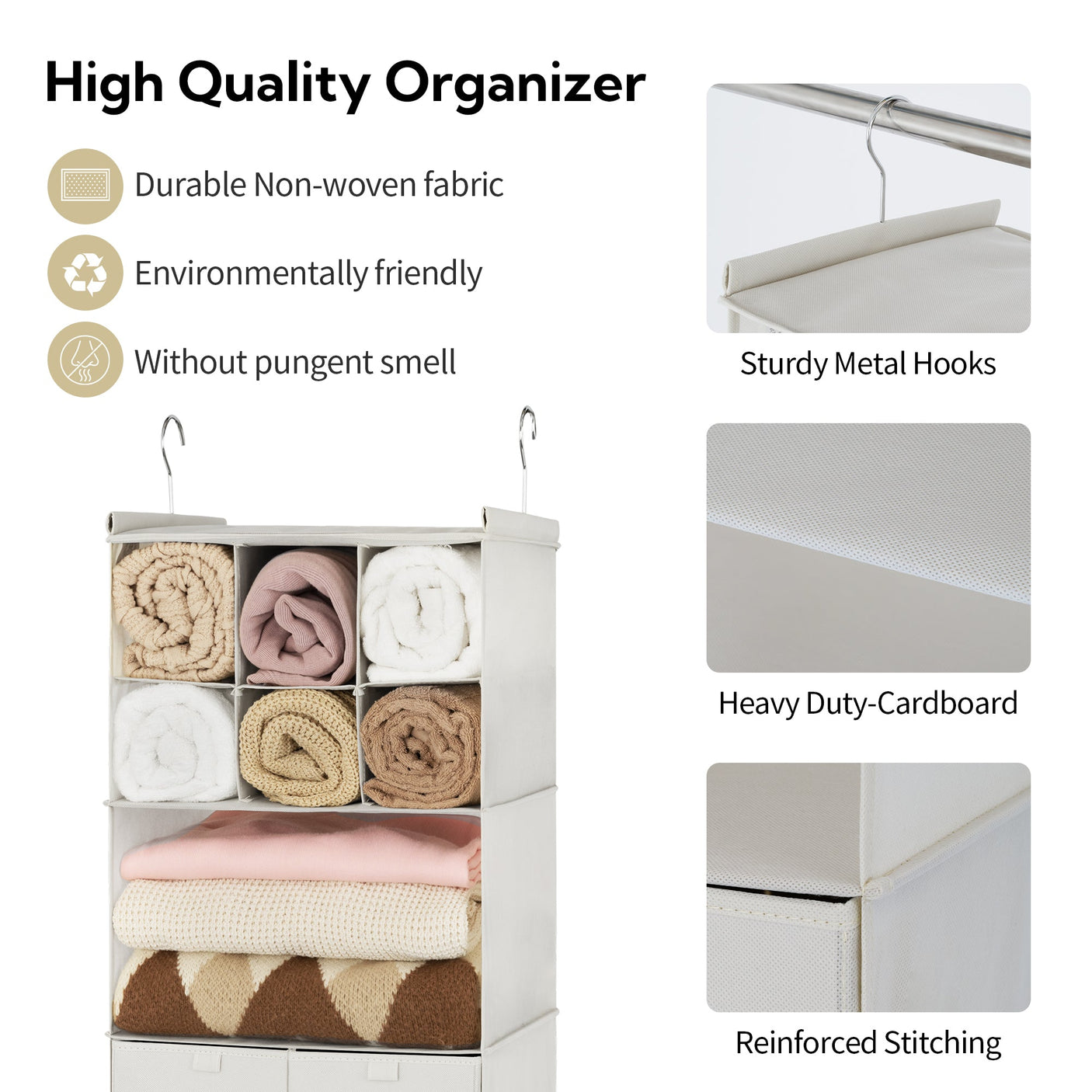 3-Shelf Hanging Storage Organizer with Drawers