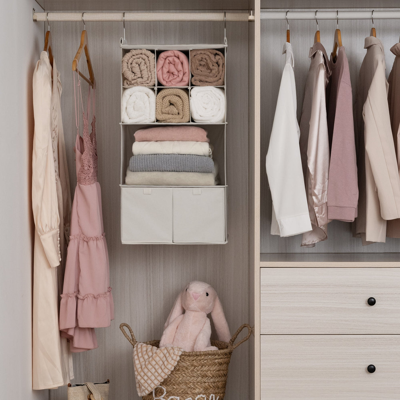 3-Shelf Hanging Storage Organizer with Drawers