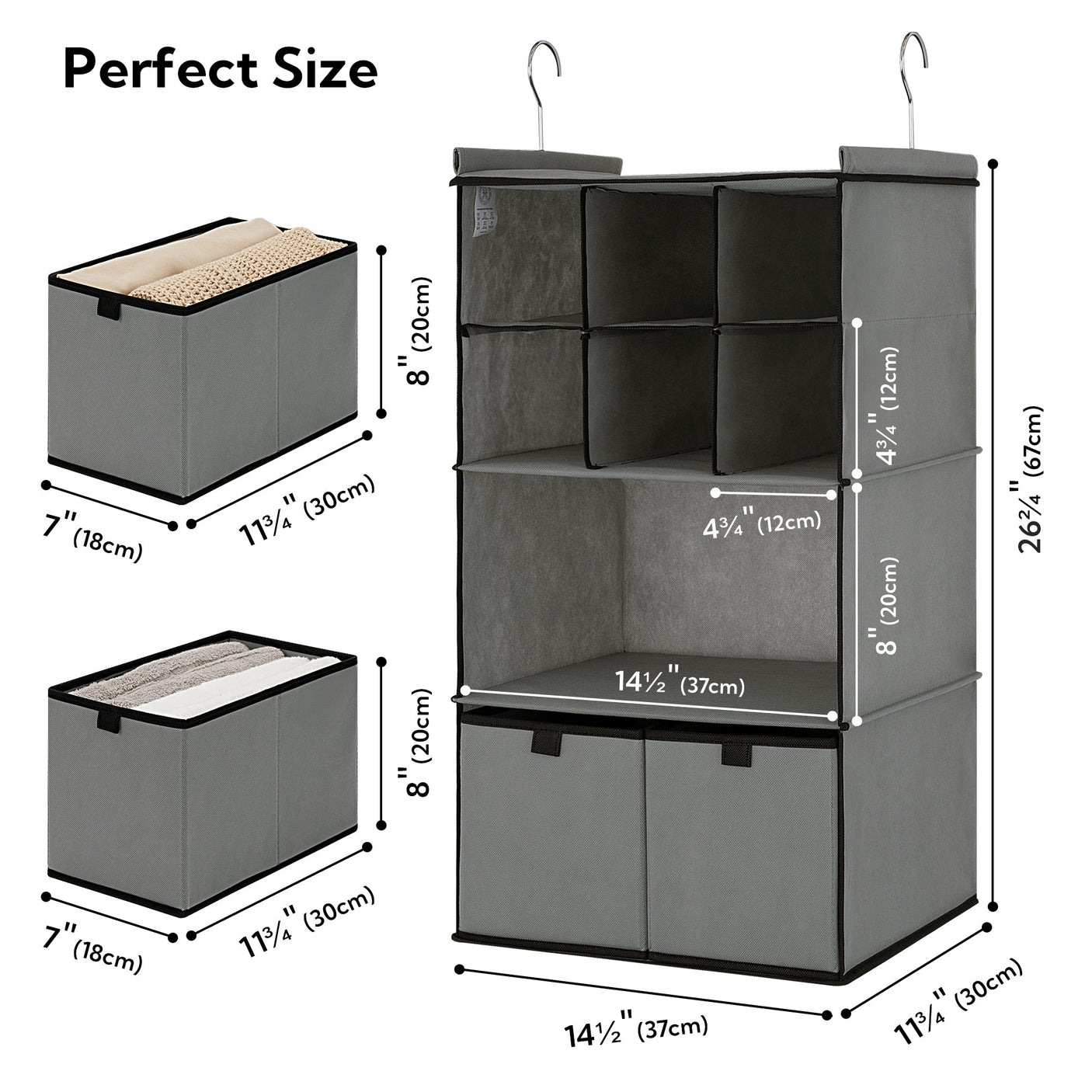 3-Shelf Hanging Storage Organizer with Drawers