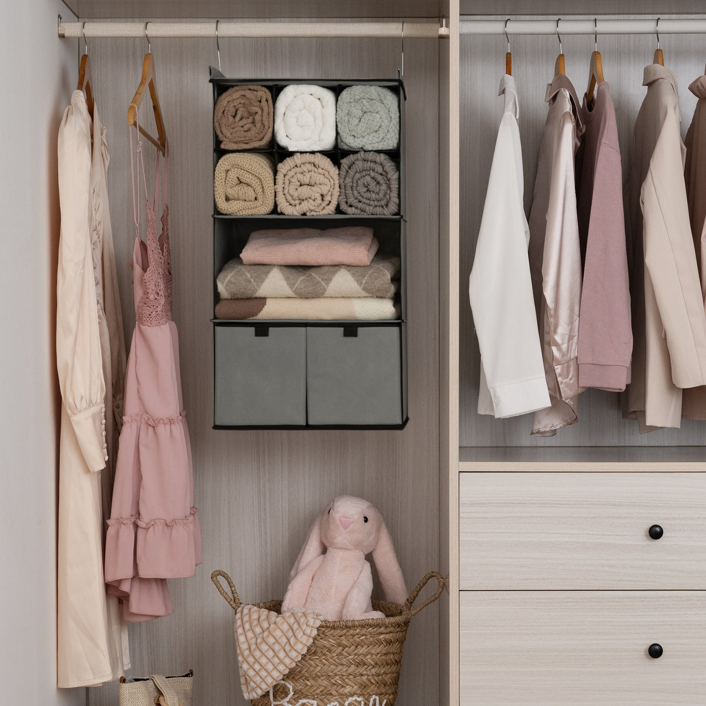 3-Shelf Hanging Storage Organizer with Drawers