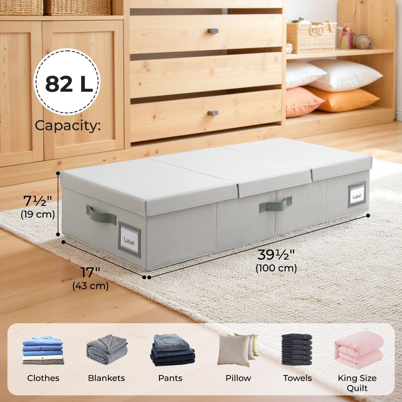 Underbed Organizer with Flid-Top Lid，2 Pack