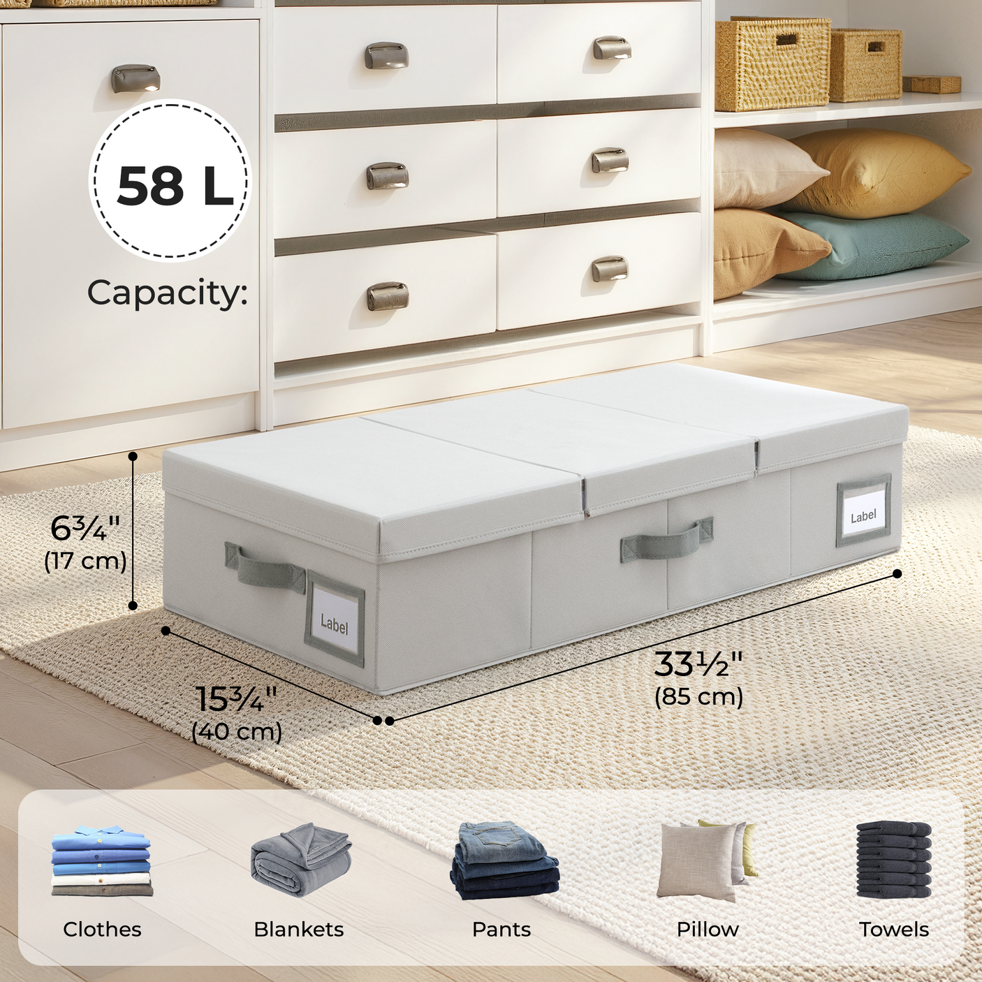 Underbed Organizer with Flid-Top Lid，2 Pack