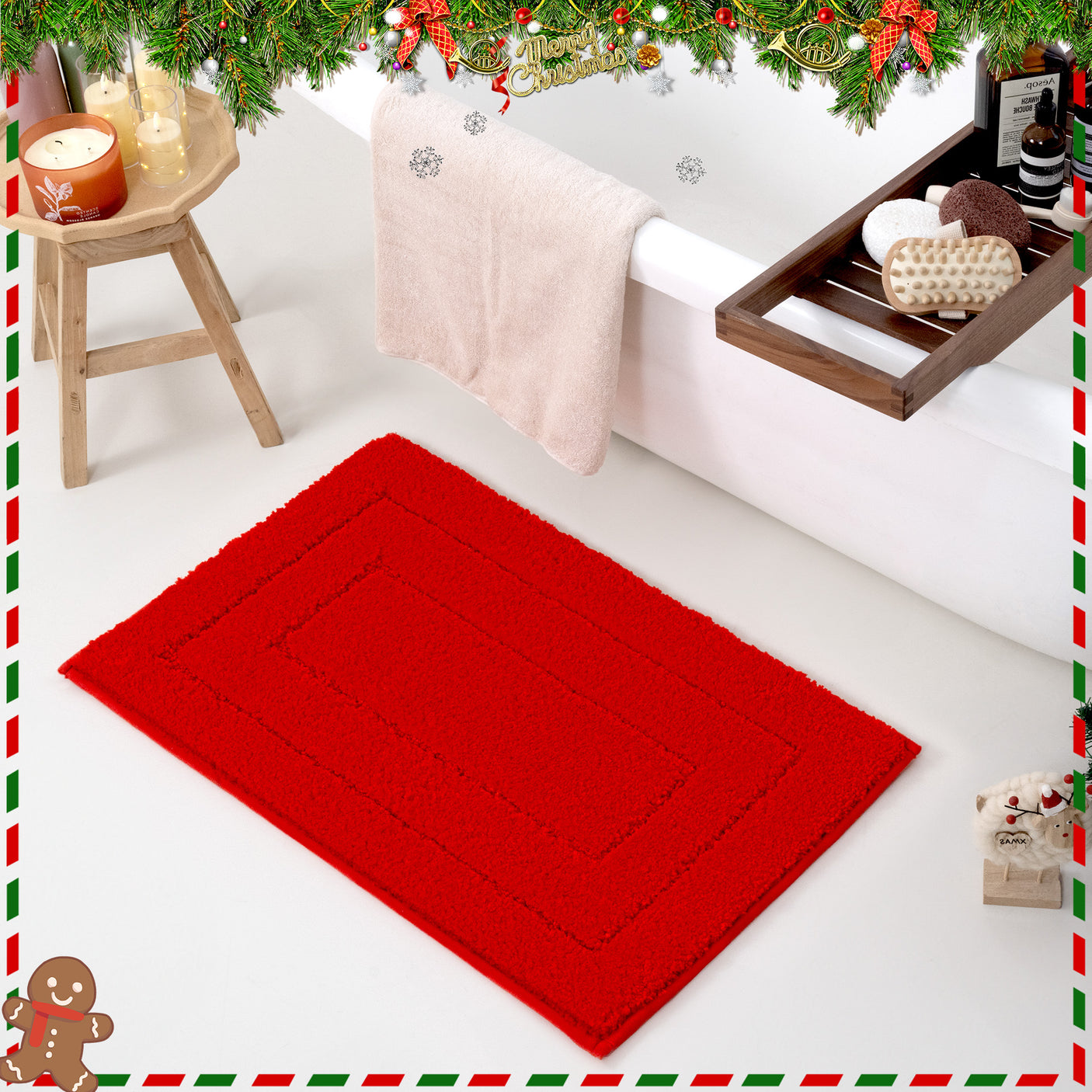 Christmas Red & Green Bath Rug