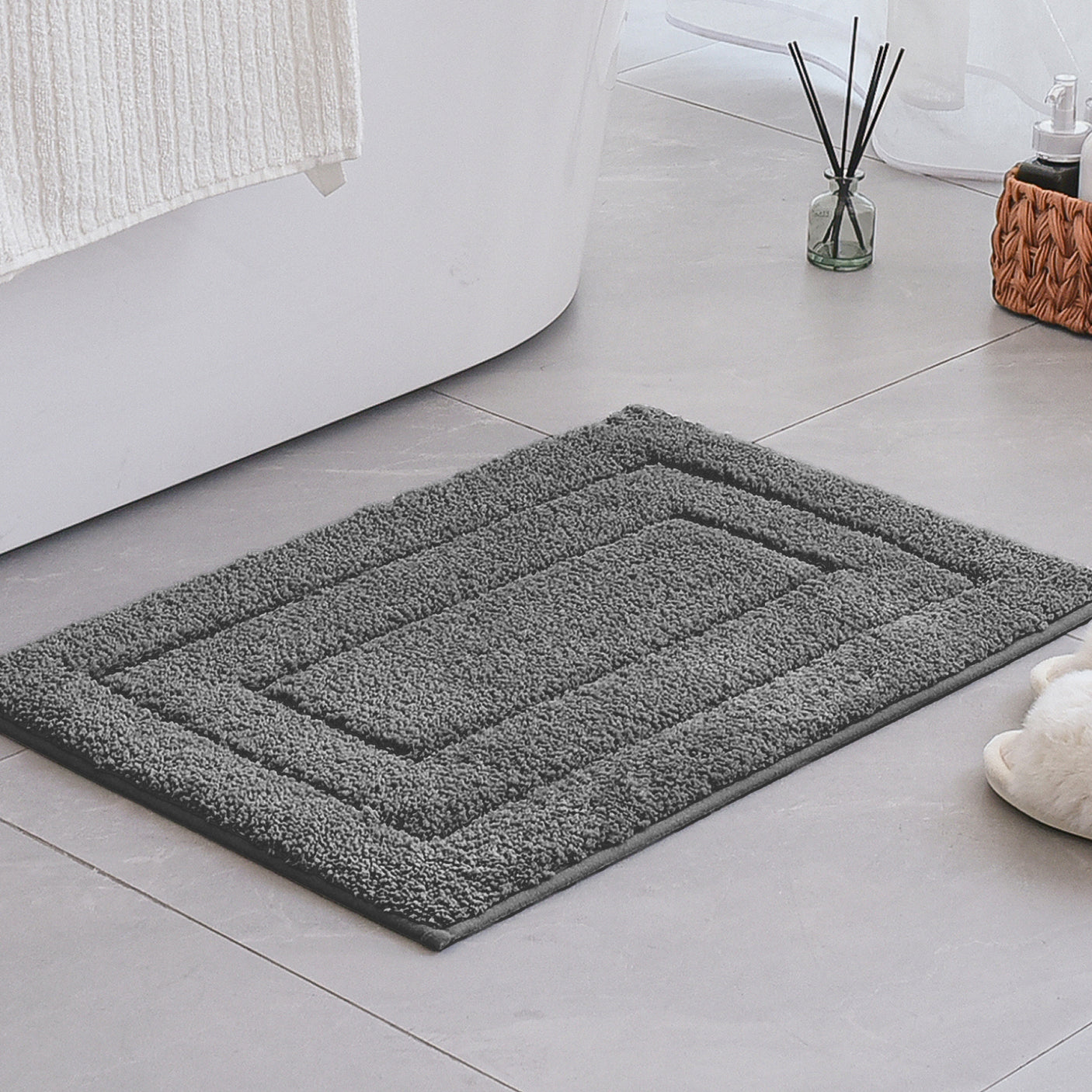 0.8" Thick Grey Microfiber Rug Mat