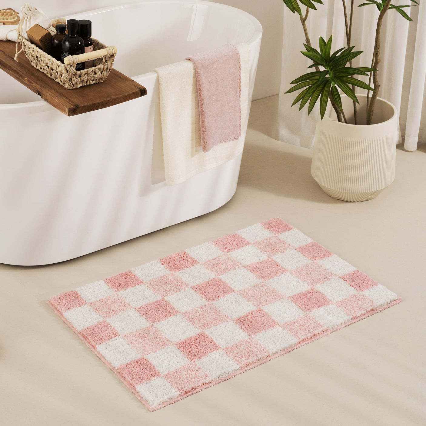 Checkered Pink Bathroom Rugs