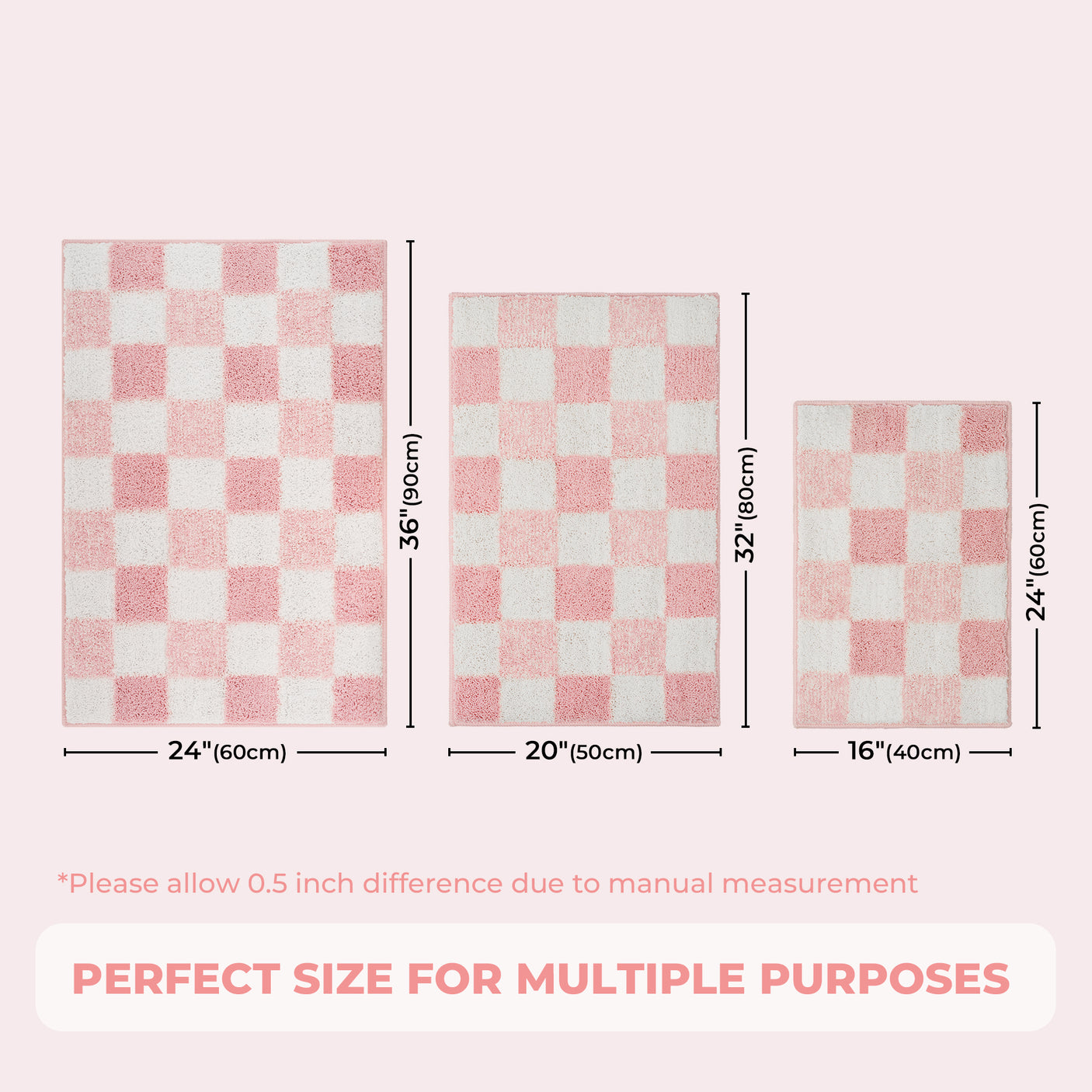 Checkered Pink Bathroom Rugs