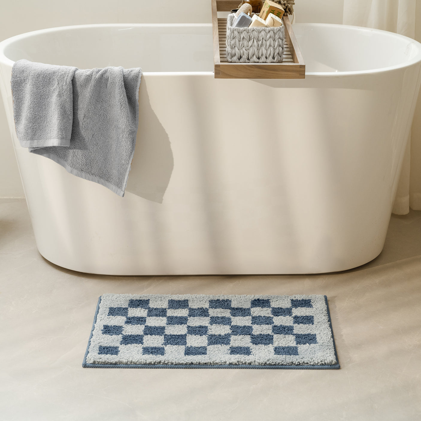 Checkered Blue Bathroom Rugs