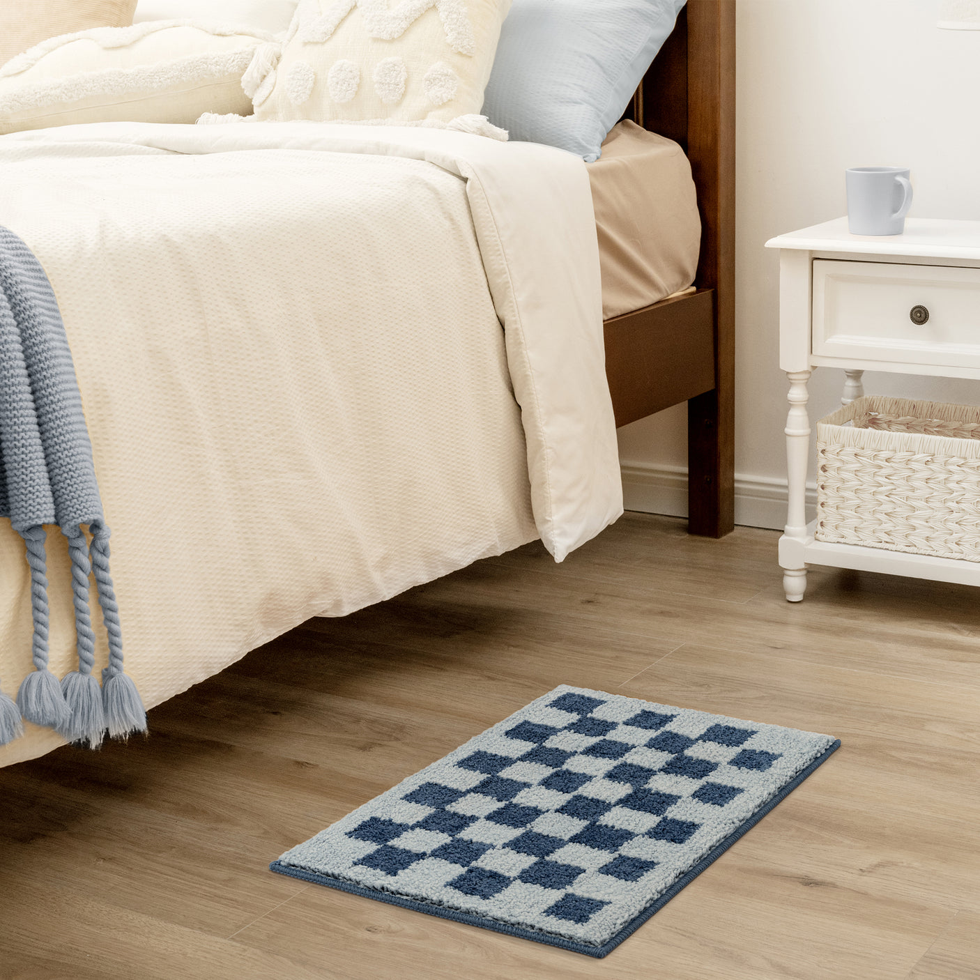 Checkered Blue Bathroom Rugs