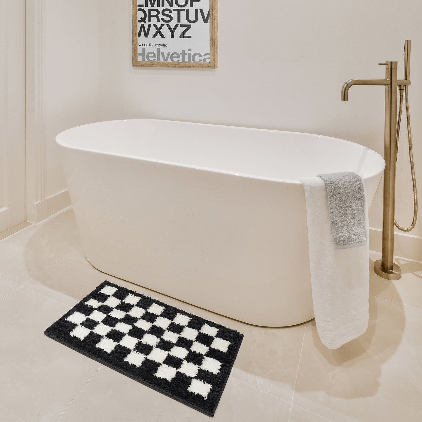 Checkered Black Bathroom Rugs