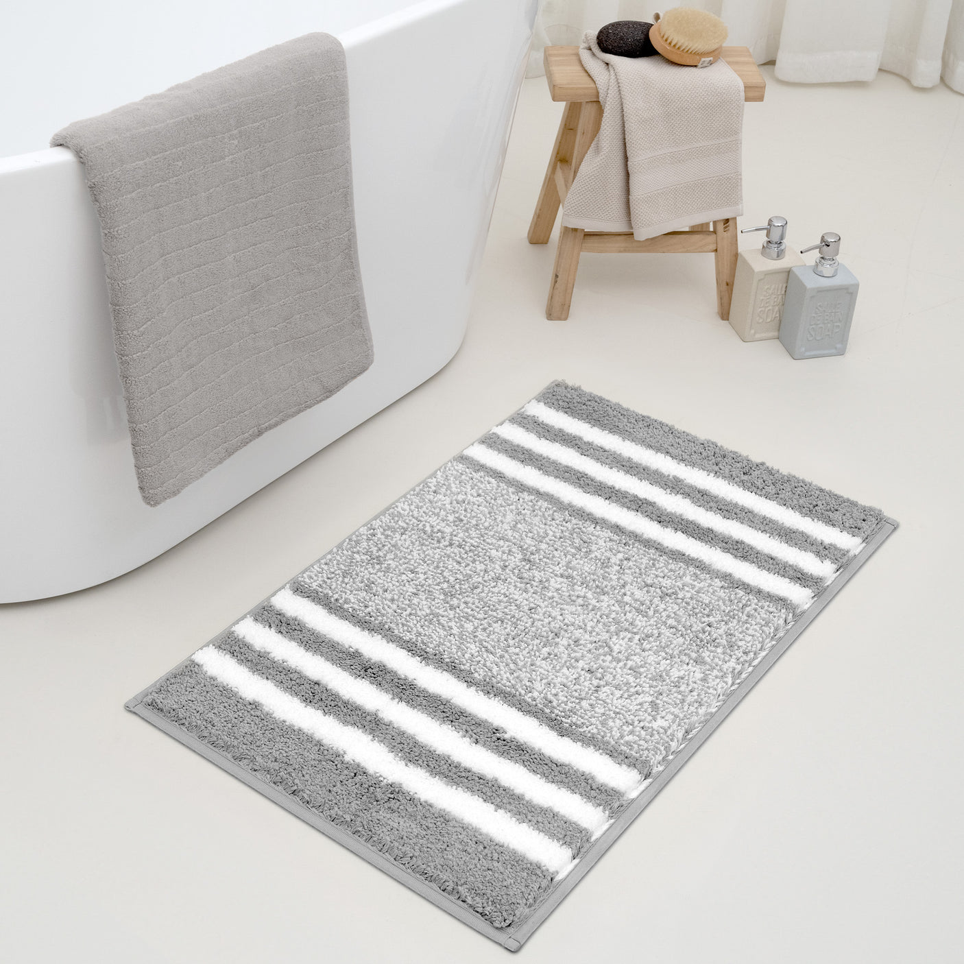 Shaggy Striped Bath Mat – Choose from 4 Colors