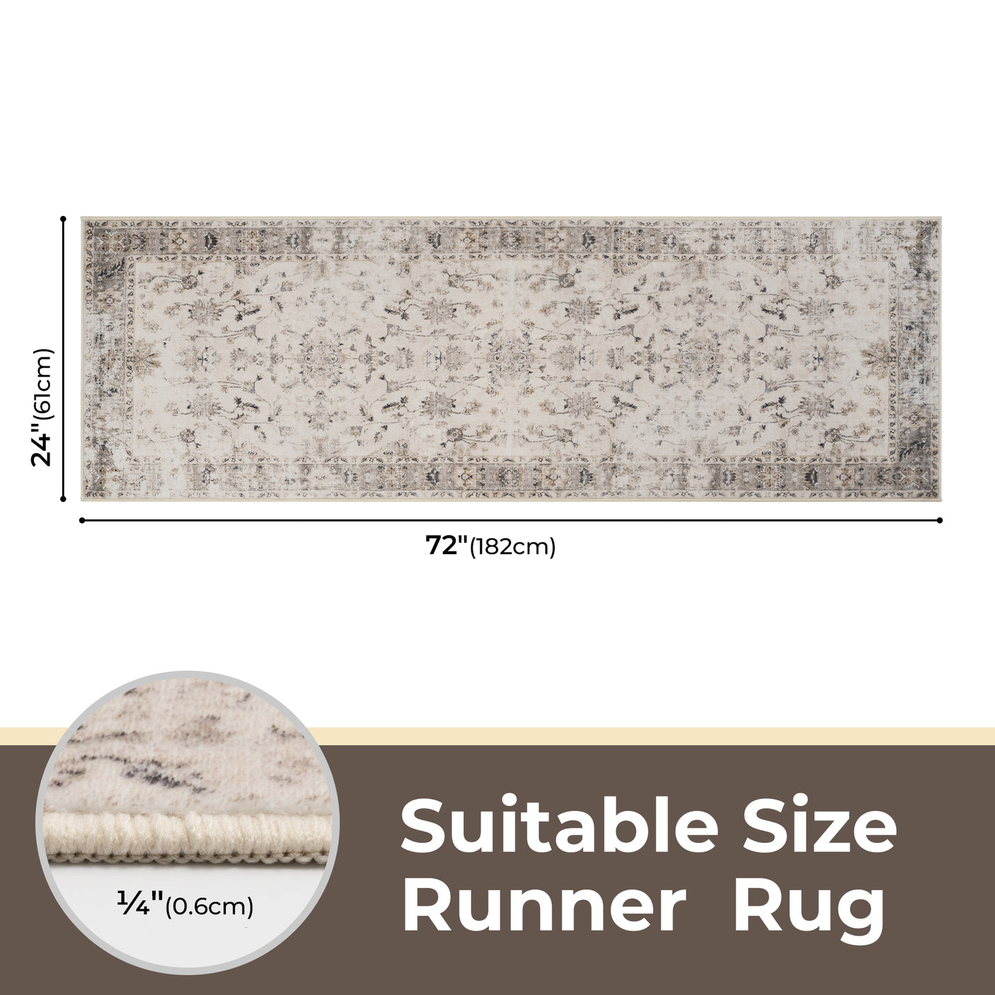 Runner Rug for Hallways, 2'x6' / 2'x8'