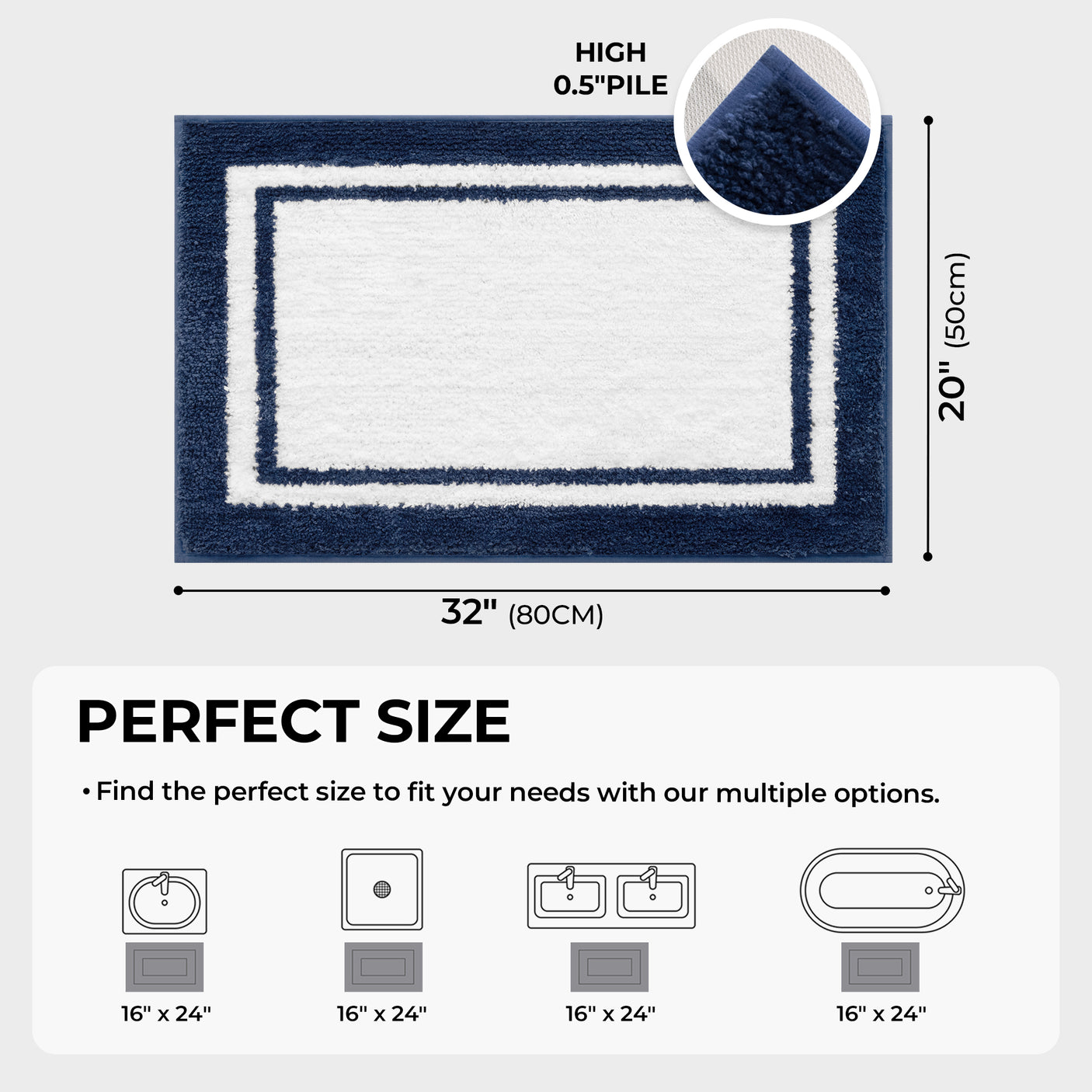 Microfiber Bath Mats - 3 color for 2 sizes