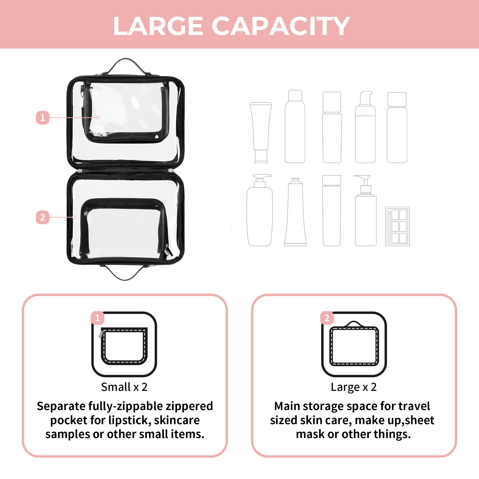 Granny’s Black Series - TSA Approved Clear Makeup Bag for 2 Size