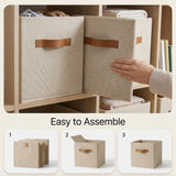 GRANNY SAYS 11 Inch Cube Storage Bins, Foldable Fabric Organizer Baskets with Premium Faux Leather Handles for Closet Storage, 6 Pack,Beige