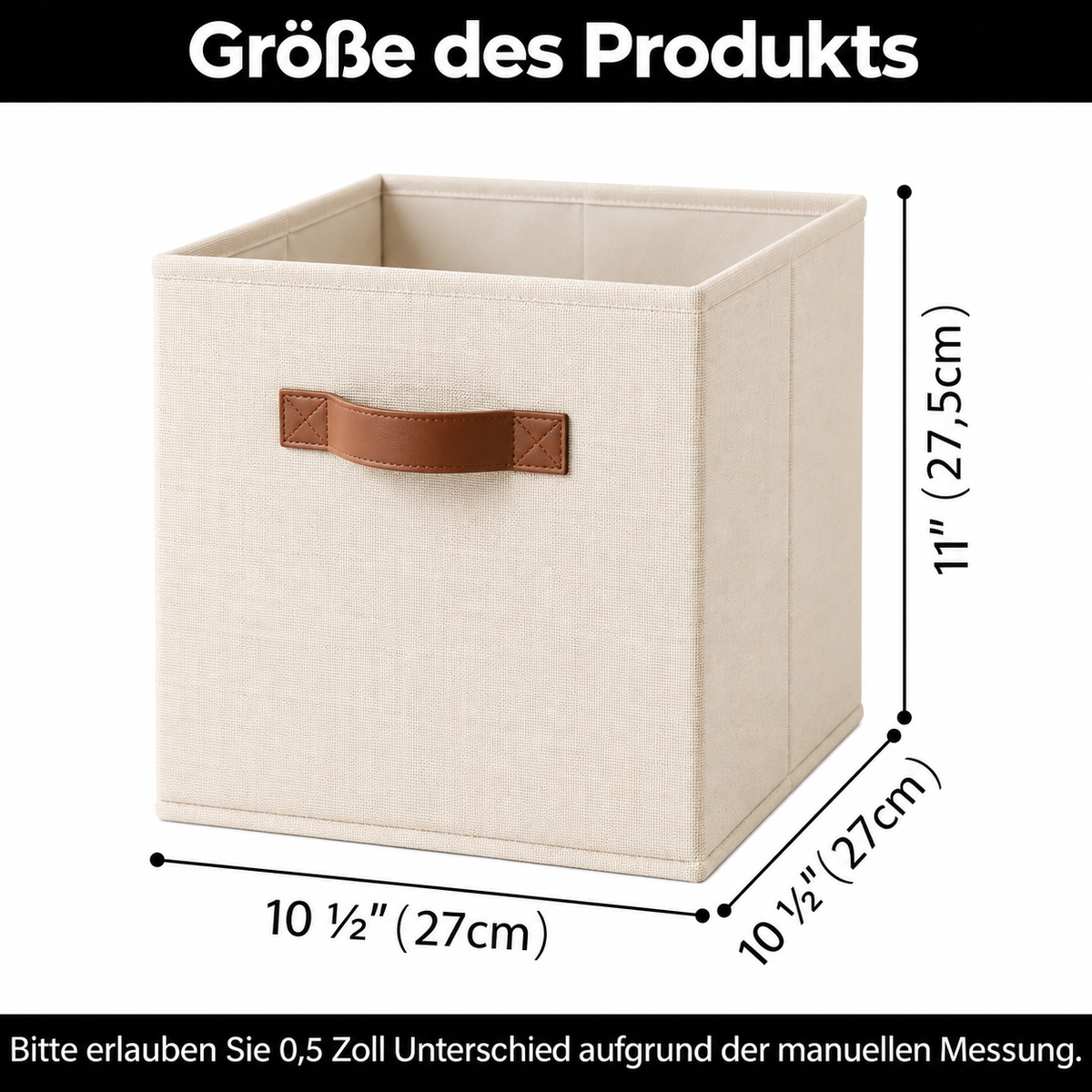 GRANNY SAYS 11 Inch Cube Storage Bins, Foldable Fabric Organizer Baskets with Premium Faux Leather Handles for Closet Storage, 6 Pack,Beige