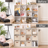 GRANNY SAYS 11 Inch Cube Storage Bins, Foldable Fabric Organizer Baskets with Premium Faux Leather Handles for Closet Storage, 6 Pack,Beige