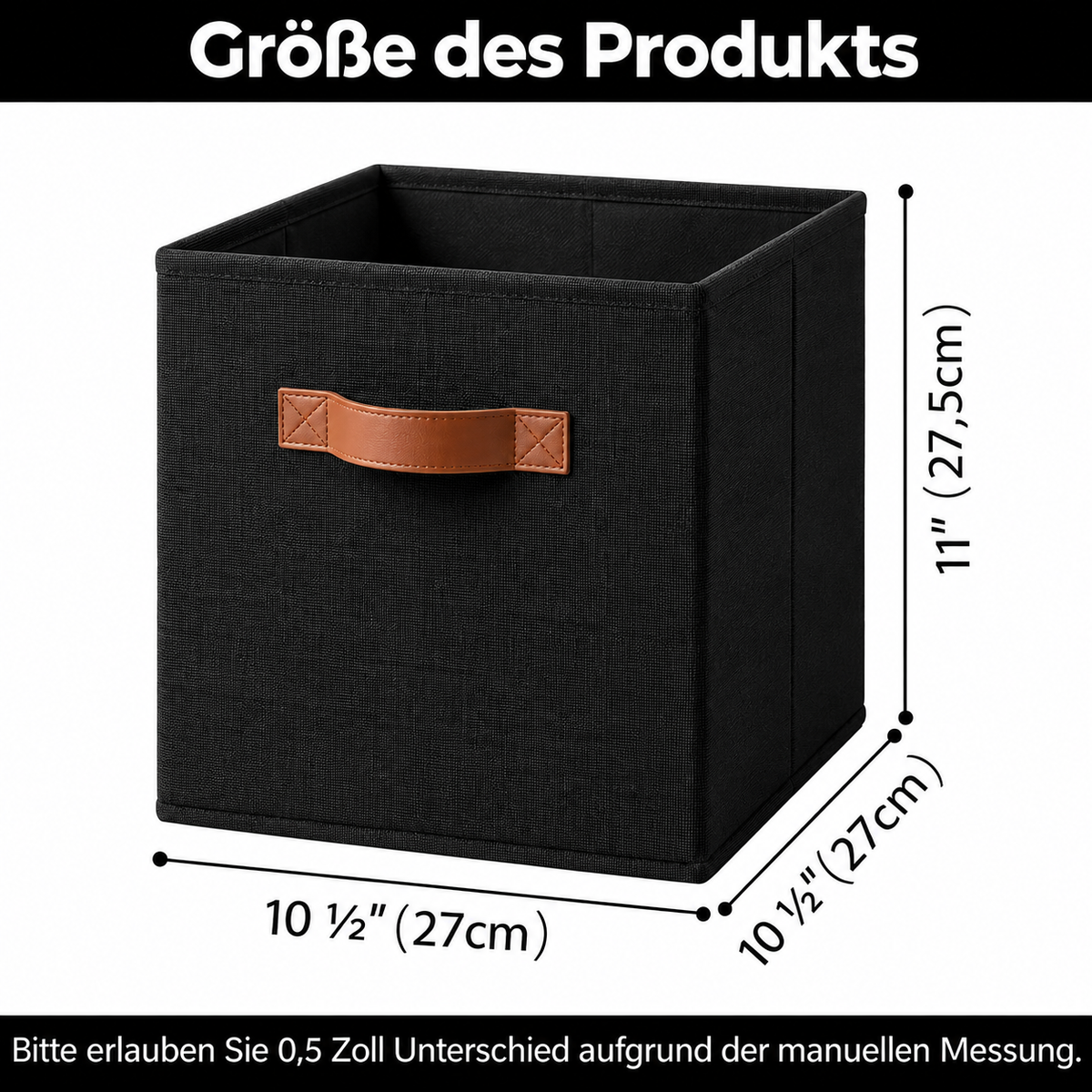 GRANNY SAYS 11" Cube Storage Bins with Faux Leather Handles, Black 6 Pack