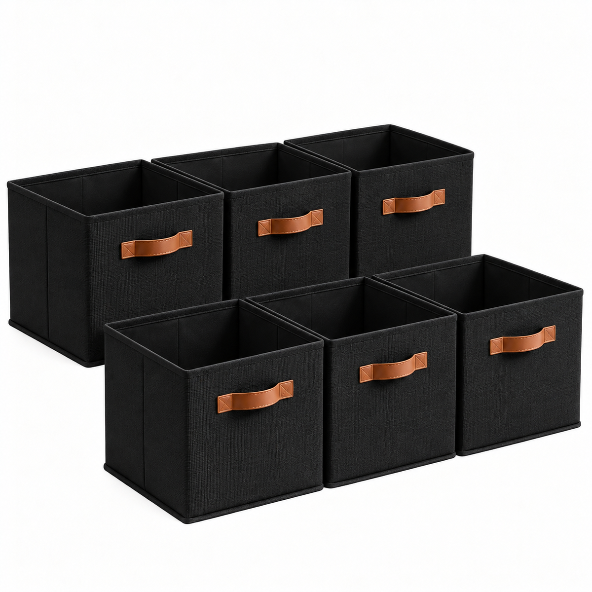 GRANNY SAYS 11" Cube Storage Bins with Faux Leather Handles, Black 6 Pack